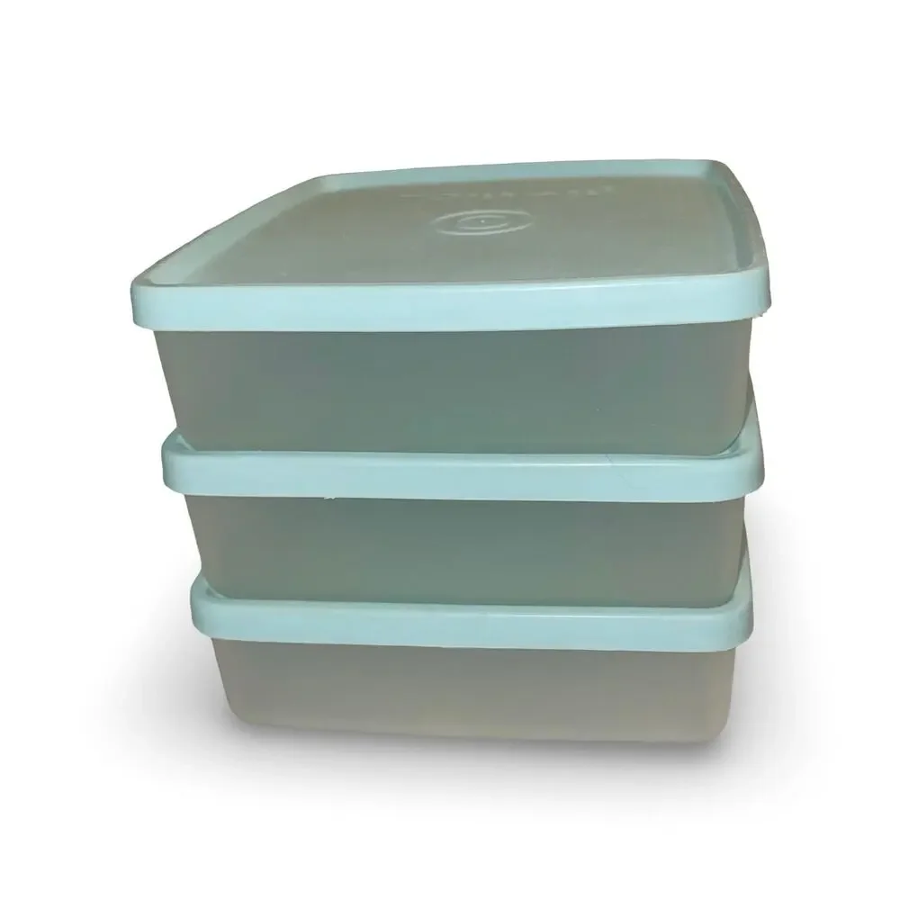 Tupperware 670 671 Square Away Sandwich Keeper Set of 3 Seafoam Green Aqua Vtg